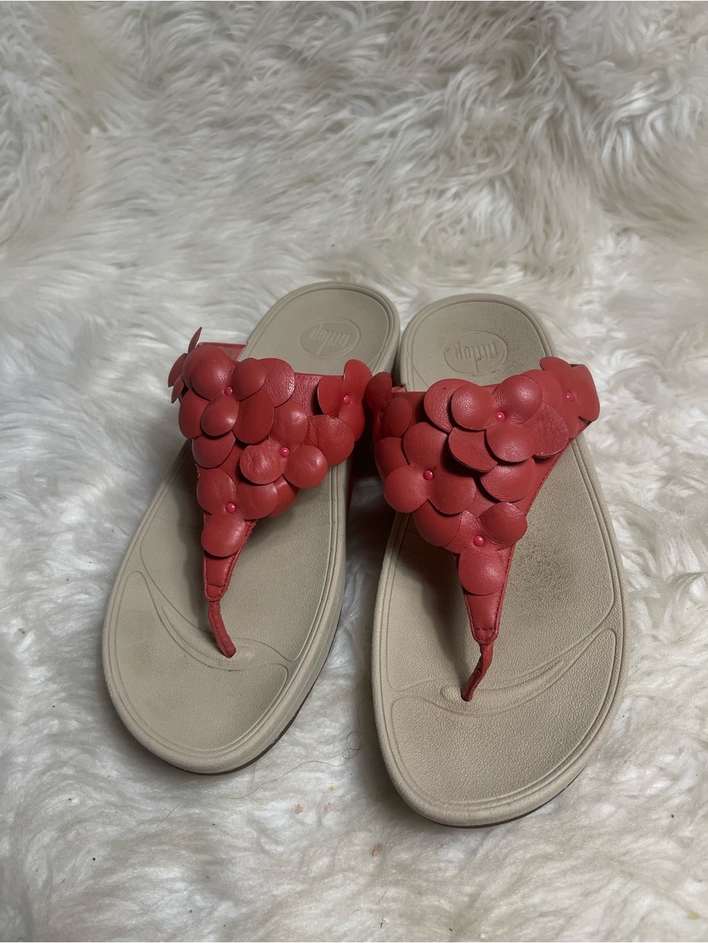 FitFlop LuLuCoral Floral Thong Sandals SZ9
